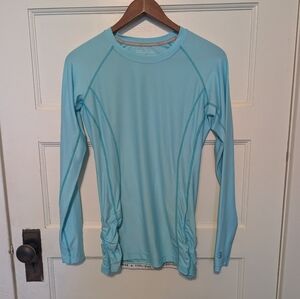 Coolibar Aqua Blue UPF 50+ Sun Protection Top Swim Shirt Rashguard Travel Summer